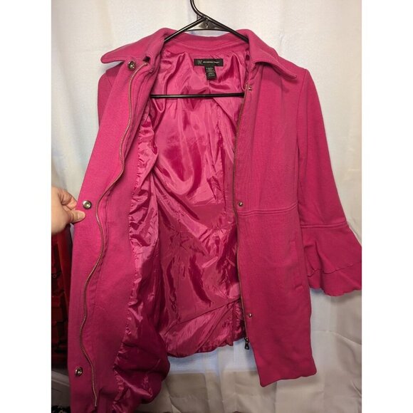INC (International Concepts) BRIGHT PINK COAT RUFFLE SLEEVE, ZIP FRONT XSMALL - Picture 5 of 12